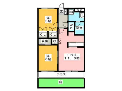 シャングリラ壱番館(2LDK/1階)の間取り写真