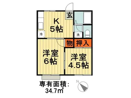 コーポ山崎A(2DK/2階)の間取り写真