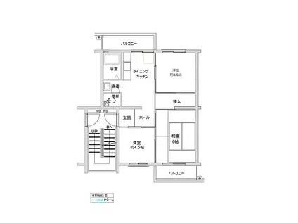 神戸電鉄三田線 岡場駅 徒歩17分 5階建 築55年(3DK/3階)の間取り写真