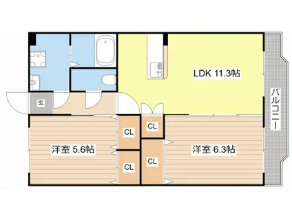 ユーミマンション能登川DUE(2LDK/3階)の間取り写真