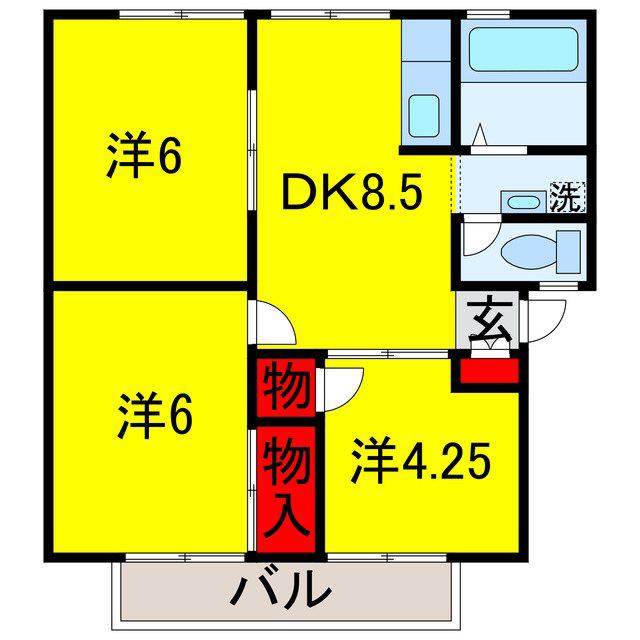 アーバン市原3号館(3DK/2階)の間取り写真