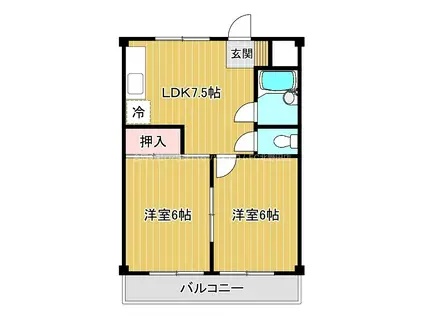 メゾンドクミノ木(2DK/3階)の間取り写真