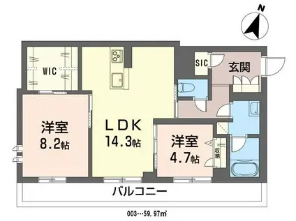 シャーメゾン サチ(2LDK/3階)の間取り写真
