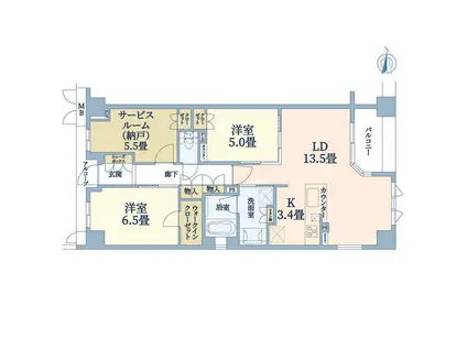 ブランズ伏見桃山(2SLDK/2階)の間取り写真