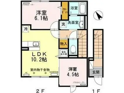 D-ROOMリバーサイド(2LDK/2階)の間取り写真