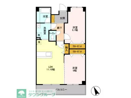 アビティ砧(2LDK/1階)の間取り写真