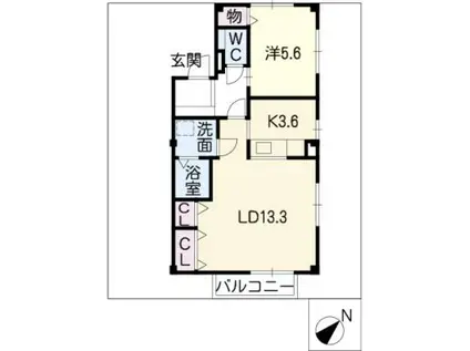 リューネE棟(1LDK/2階)の間取り写真