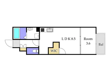 月光岡山駅西口弐番館(1LDK/2階)の間取り写真
