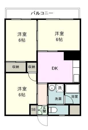 鹿沼ガーデン(3DK/6階)の間取り写真