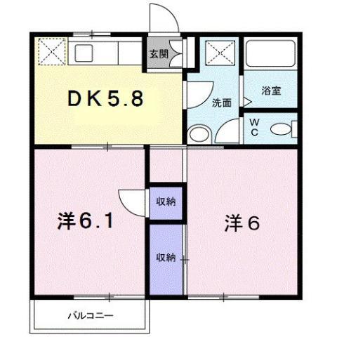 アーバンパレスB棟(2K/1階)の間取り写真