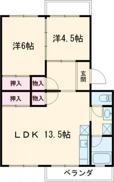 江場ハイツ(2LDK/4階)の間取り写真