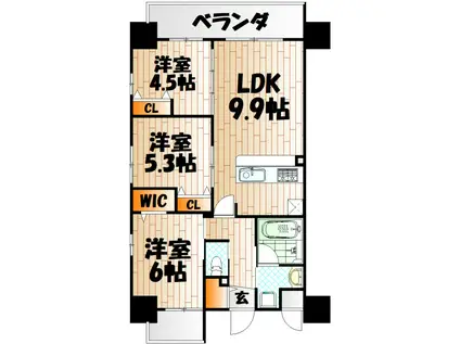 コンダクトレジデンスSHIMOJONO(3LDK/7階)の間取り写真