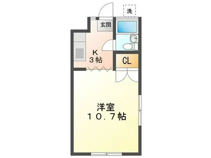 コーポ1K 南棟(1K/2階)の間取り写真