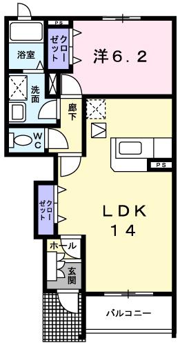 クラール安東B(1LDK/1階)の間取り写真