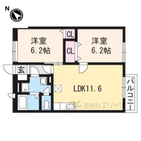 ルミエール梓(2LDK/2階)の間取り写真