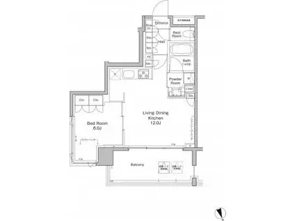 プラウドフラット東日本橋(1LDK/8階)の間取り写真