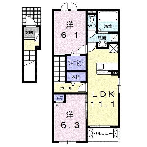 ジラソーレII(2LDK/2階)の間取り写真