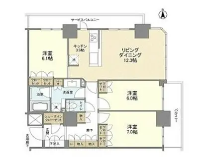 ブランズタワー・ウェリス心斎橋サウス(3LDK/19階)の間取り写真