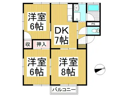 プラザやまざき2号館(3DK/2階)の間取り写真