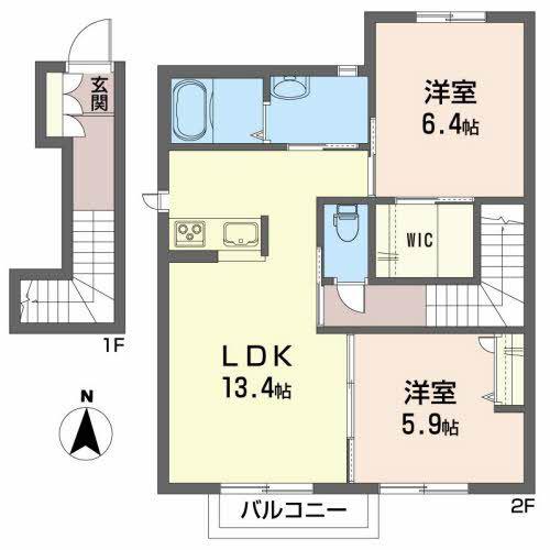 ノースフォレストB(2LDK/2階)の間取り写真