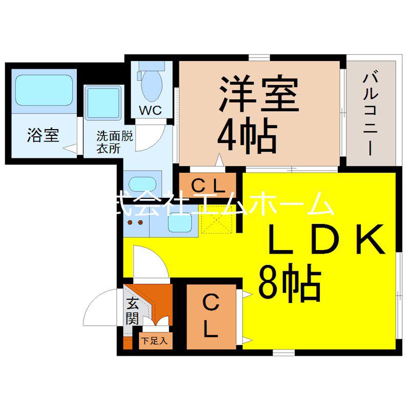 地下鉄東山線 八田駅(JR) 徒歩9分 3階建 築4年(1LDK/2階)の間取り写真