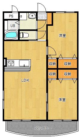 プレジールコート カルハマ(2LDK/2階)の間取り写真