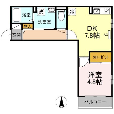 D-ROOM殿町(1DK/2階)の間取り写真