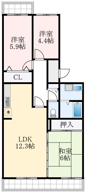 オースター6番館(3LDK/2階)の間取り写真