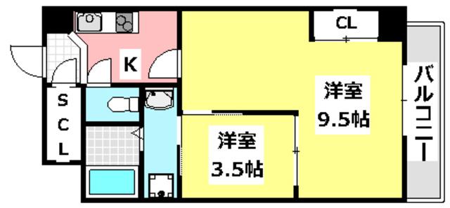 学生会館 GRAND E TERNA大阪(2K/3階)の間取り写真
