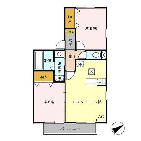 フローラ(2LDK/1階)の間取り写真