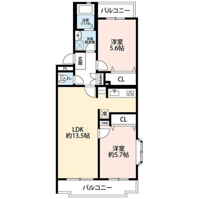 ブルーベイSA(2LDK/4階)の間取り写真