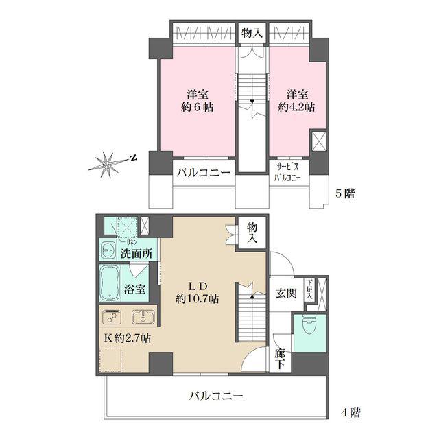 エトワールフルール(2LDK/4階)の間取り写真