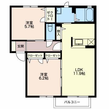 アピタシオン(2LDK/1階)の間取り写真