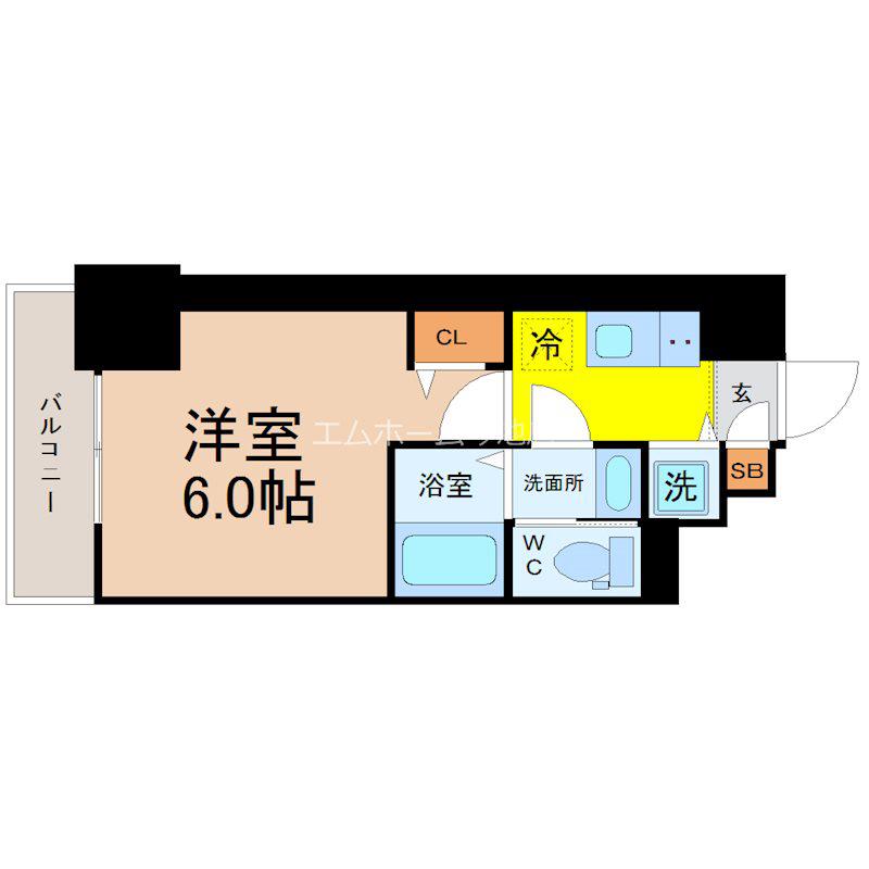S-RESIDENCE一社(1K/15階)の間取り写真