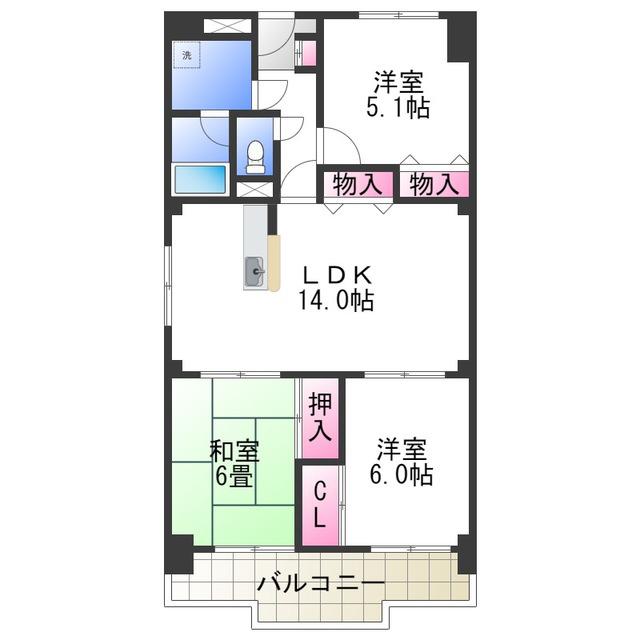グリーンガーデン羽衣(3LDK/6階)の間取り写真