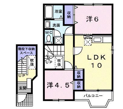 エヴァーグリーン A棟(2LDK/2階)の間取り写真
