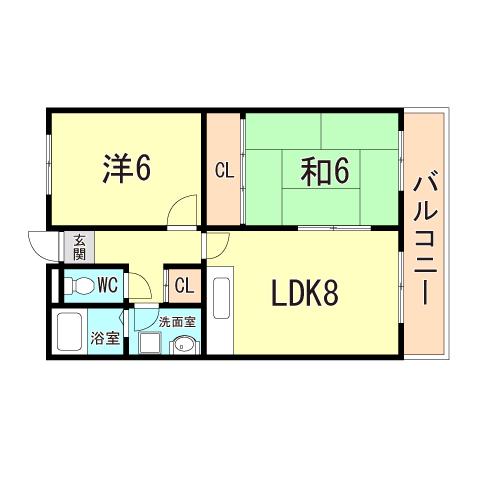 西明石グランドハイツ(2LDK/2階)の間取り写真