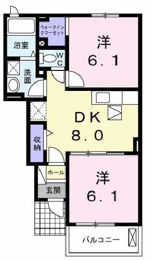 イルパラッツオアミダII(2DK/1階)の間取り写真