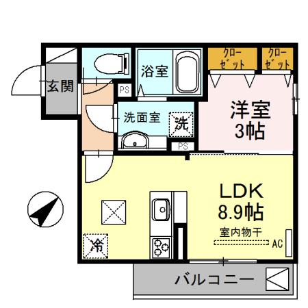 AQUILA上筒井(1LDK/1階)の間取り写真