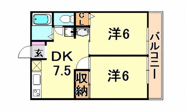 シティハイム長田(2DK/2階)の間取り写真