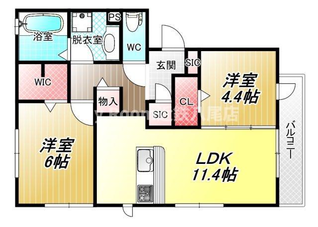 ボヌール(2LDK/1階)の間取り写真