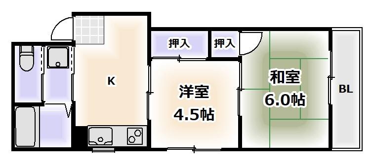 プレアール山坂(2K/4階)の間取り写真