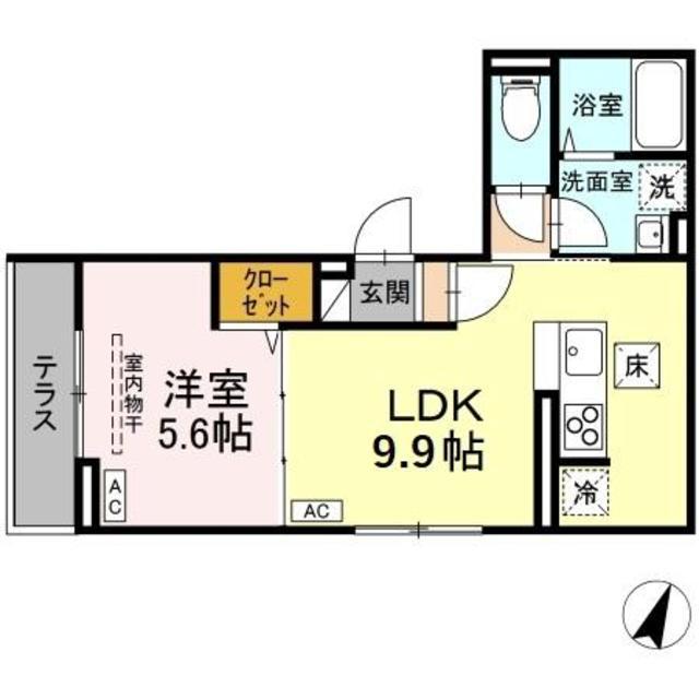 Dフラット東平山 B棟(1LDK/3階)の間取り写真