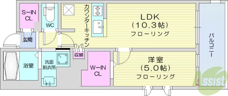 シーズンフラッツ仙台鉄砲町(1LDK/15階)の間取り写真
