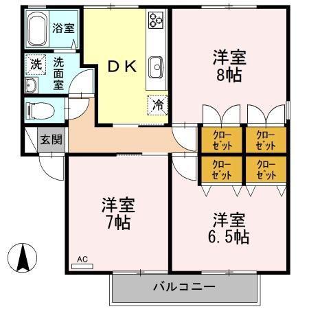 クレアール双葉C(3DK/2階)の間取り写真