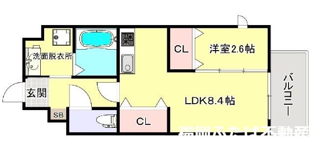 LIFE FIELD東那珂(1LDK/3階)の間取り写真