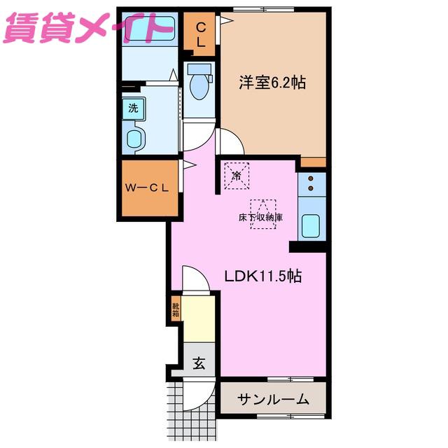 ラ・フォーレ七和(1LDK/1階)の間取り写真