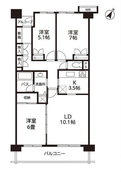 ヒルズ用賀東京ユーシティ(3LDK/5階)の間取り写真