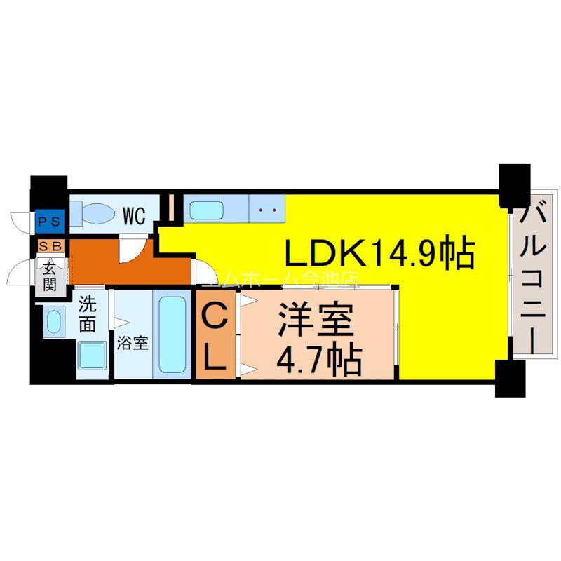 セレブランド堀田駅前(1LDK/6階)の間取り写真