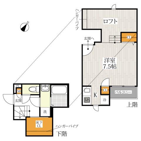CB川越レガンテ(1K/2階)の間取り写真